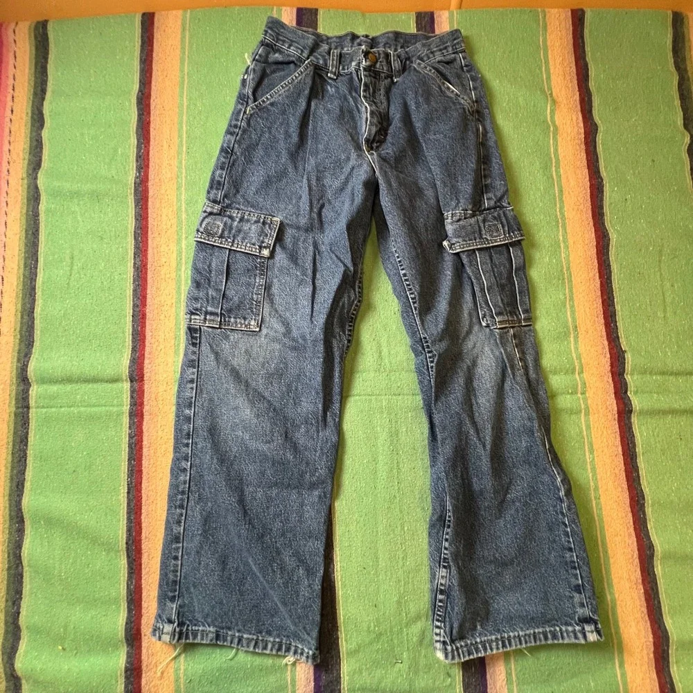 Old Navy Cargo Jeans Boys 14 Blue Wide Leg Distressed Vintage Y2K Utility Pants